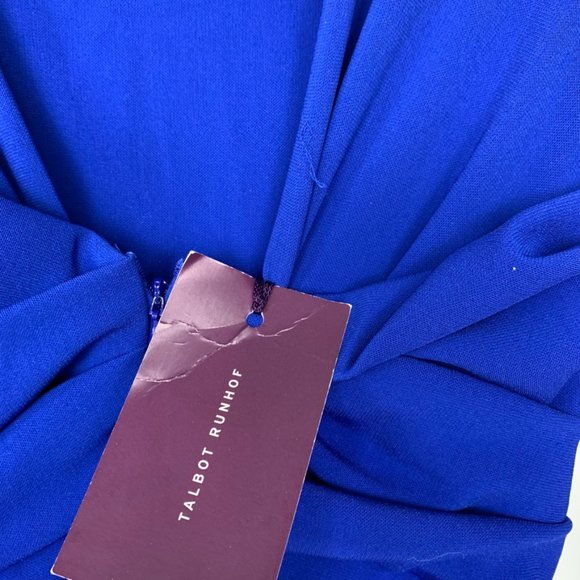 Talbot Runhof Bouvier 2 Crepe Waist Tie Ruched Draped Dress Gown Blue 6 - Picture 14 of 15